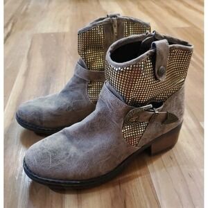 Dolce by Mojo Moxy Brown Taupe and Gold Toned Distressed Western Boots Size 8